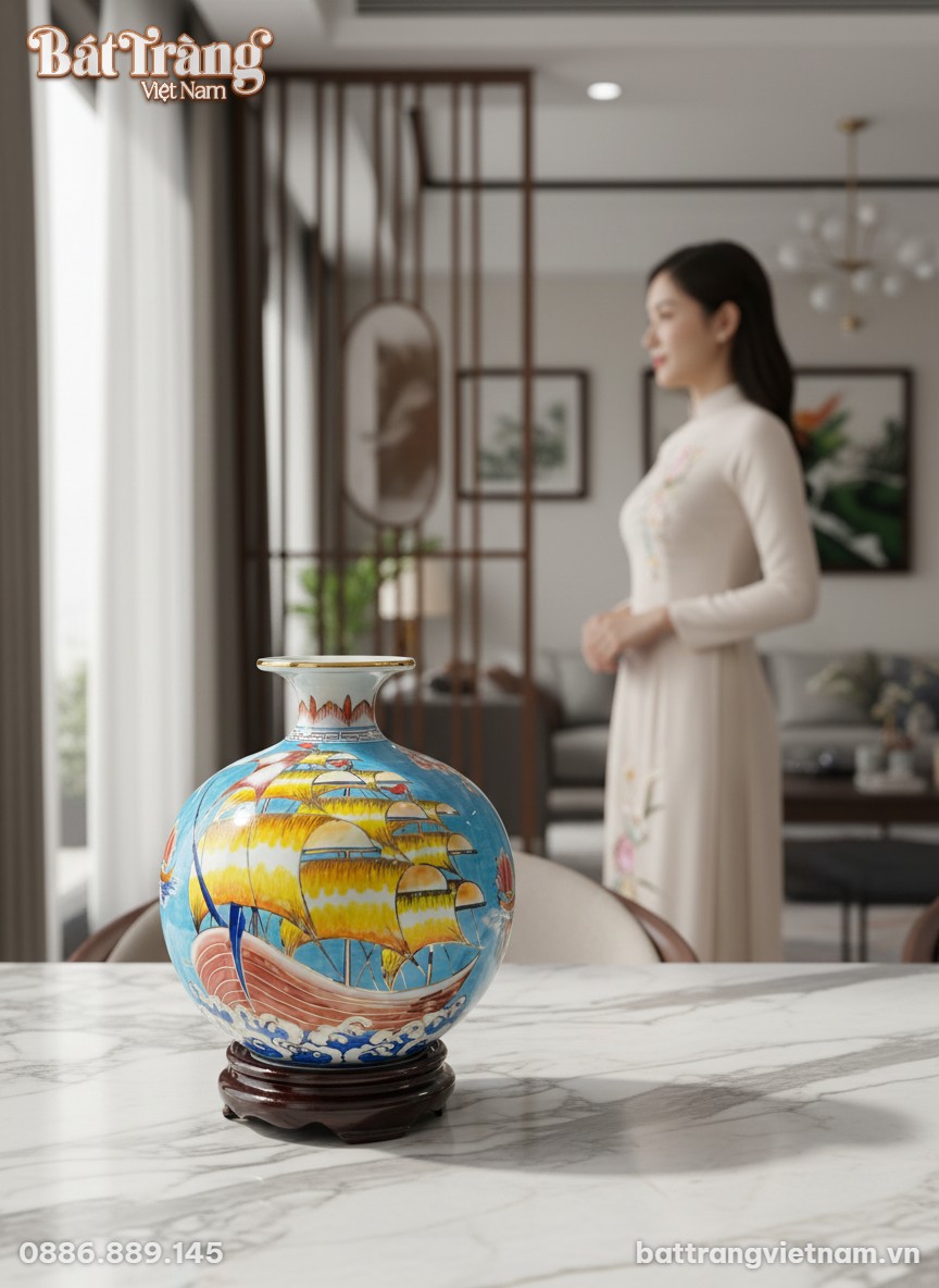 Cận cảnh b&igrave;nh h&uacute;t lộc thuận buồm li&ecirc;n hoa 25cm ...