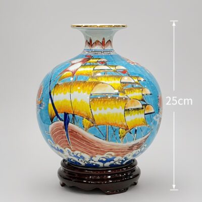 Kích thước Bình hút lộc thuận buồm liên hoa vẽ vàng 24k BT-BHL99