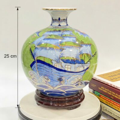 Kích thước Bình hút lộc Thuận Buồm Xuôi Gió vẽ vàng 24k nền xanh lá BT-BHL95