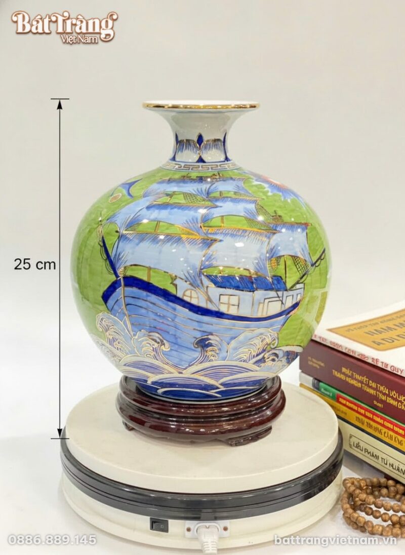Kích thước Bình hút lộc Thuận Buồm Xuôi Gió vẽ vàng 24k nền xanh lá BT-BHL95