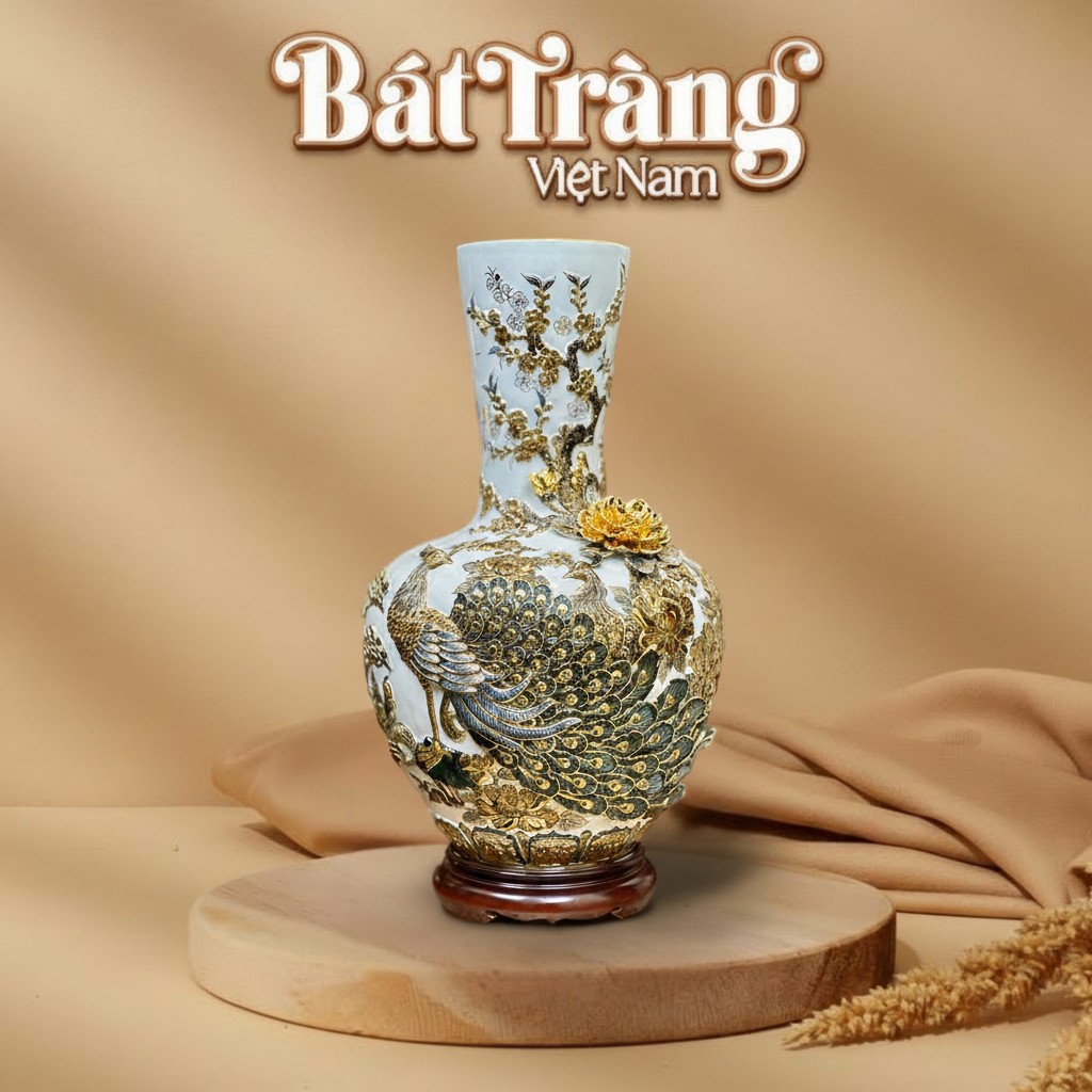 B&igrave;nh tỏi đại hoạ tiết c&ocirc;ng đ&agrave;o đắp nổi vẽ v&agrave;ng 24k BT-TB14 - Ảnh đại diện