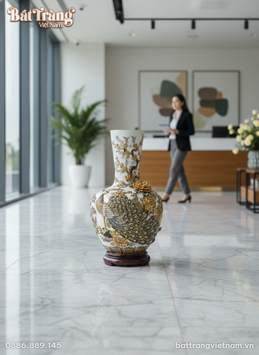 B&igrave;nh tỏi gốm sứ B&aacute;t Tr&agrave;ng 70cm với họa tiết c&ocirc;n...