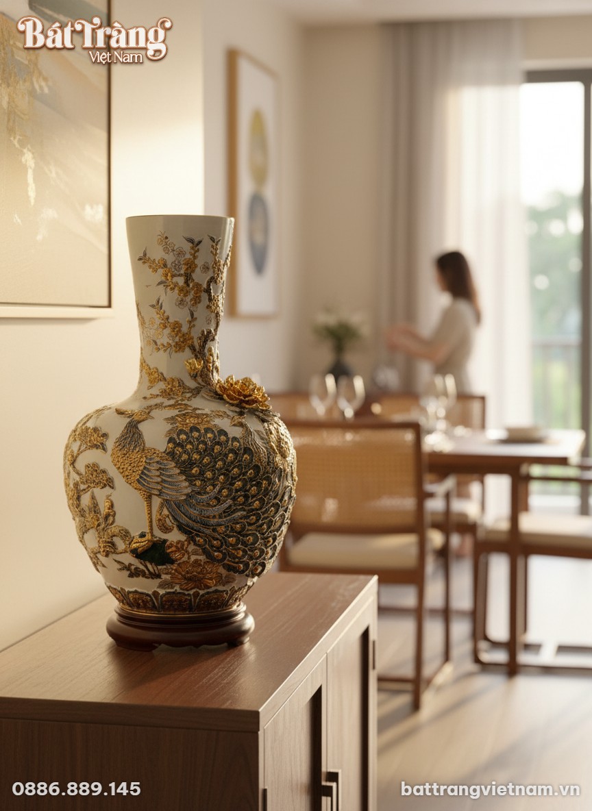 B&igrave;nh tỏi gốm sứ B&aacute;t Tr&agrave;ng 70cm, họa tiết c&ocirc;ng đ...