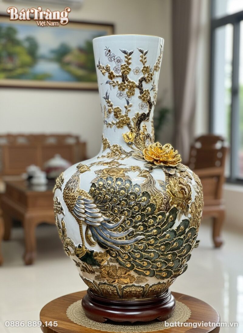 Cận cảnh bình tỏi gốm sứ Bát Tràng 70cm, tập tr...