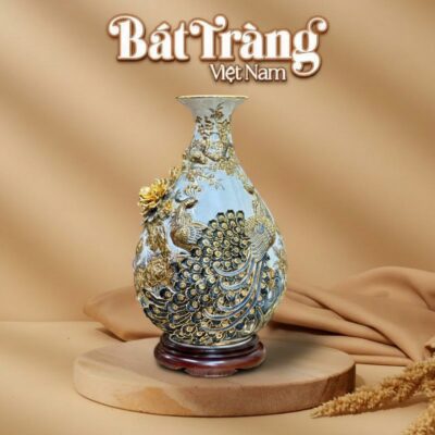 Bình tỏi tỳ bà hoạ tiết công đào đắp nổi vẽ vàng 24k BT-LTB04 - Ảnh đại diện