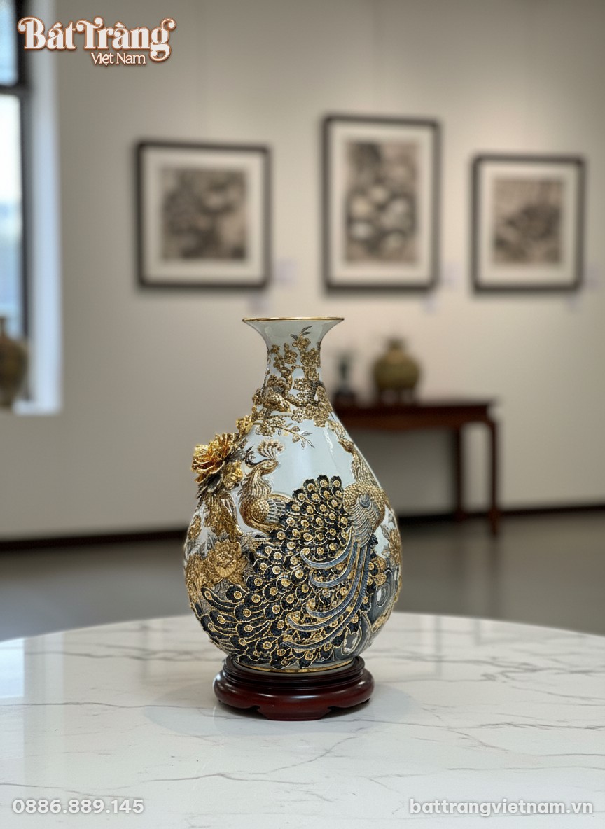 Cận cảnh b&igrave;nh tỳ b&agrave; gốm sứ B&aacute;t Tr&agrave;ng cao 55cm, ...