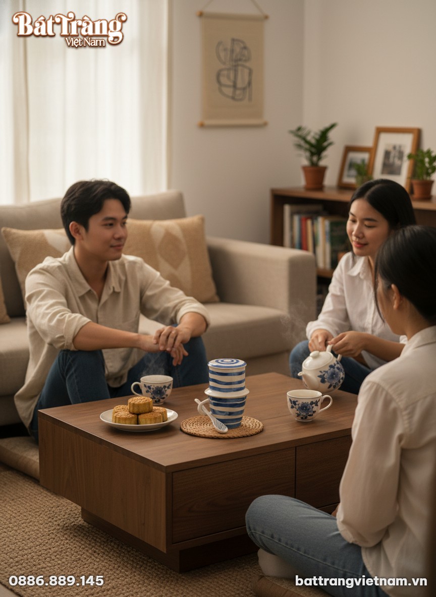 Tr&ecirc;n b&agrave;n tr&agrave; trong một kh&ocirc;ng gian sống ấm c&uacute;ng ...