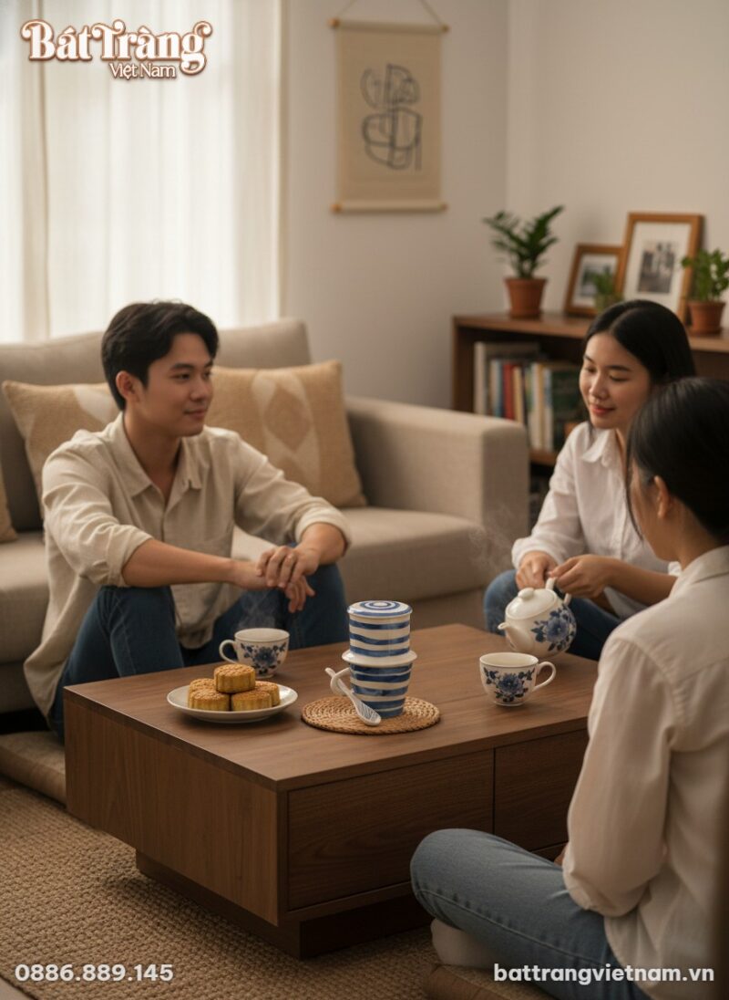 Trên bàn trà trong một không gian sống ấm cúng ...
