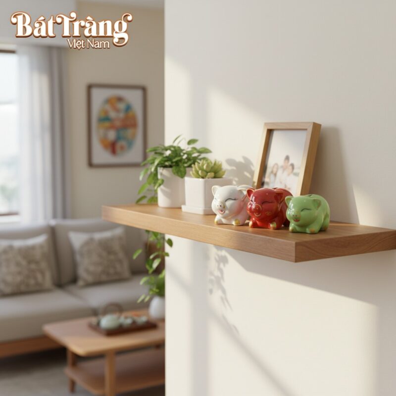 Ba chú heo đất mini Bát Tràng (trắng, đỏ, xanh ...