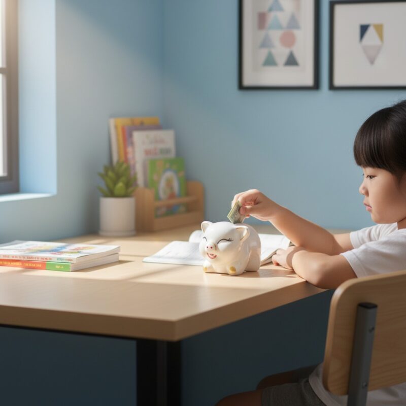 Một chú heo đất mini màu trắng với chi tiết vàn...