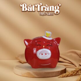 Ống tiết kiệm heo màu đỏ đội mũ BT-HĐ04