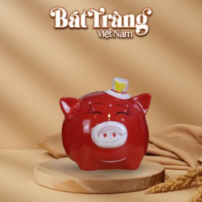 Ống tiết kiệm heo màu đỏ đội mũ BT-HĐ04