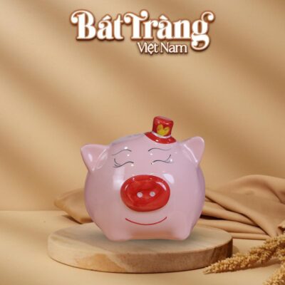 Ống tiết kiệm heo màu hồng đội mũ BT-HĐ05
