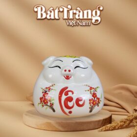 Ống tiết kiệm heo phệ mắt hip ngồi màu trắng chữ lộc BT-HĐ09