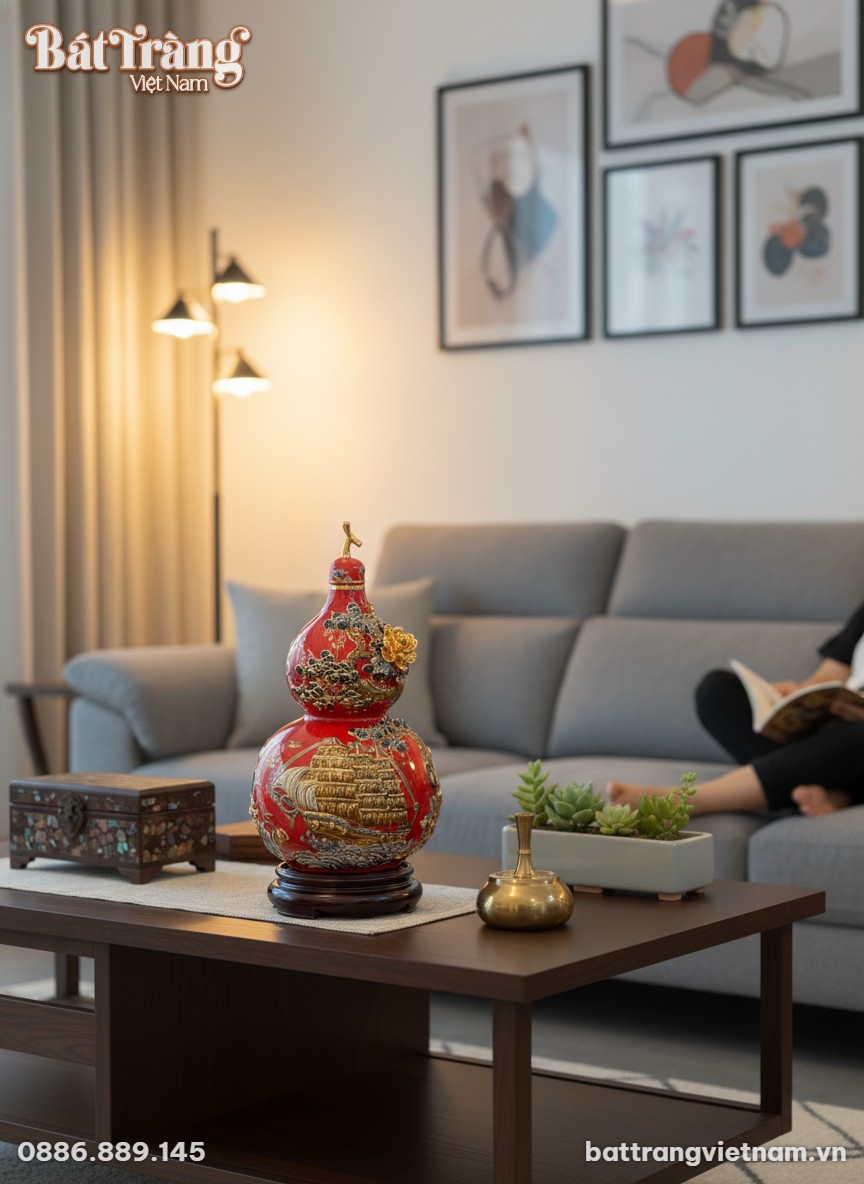 B&igrave;nh Hồ L&ocirc; đắp nổi vẽ v&agrave;ng m&agrave;u đỏ B&aacute;t Tr&agrave;ng, nổ...