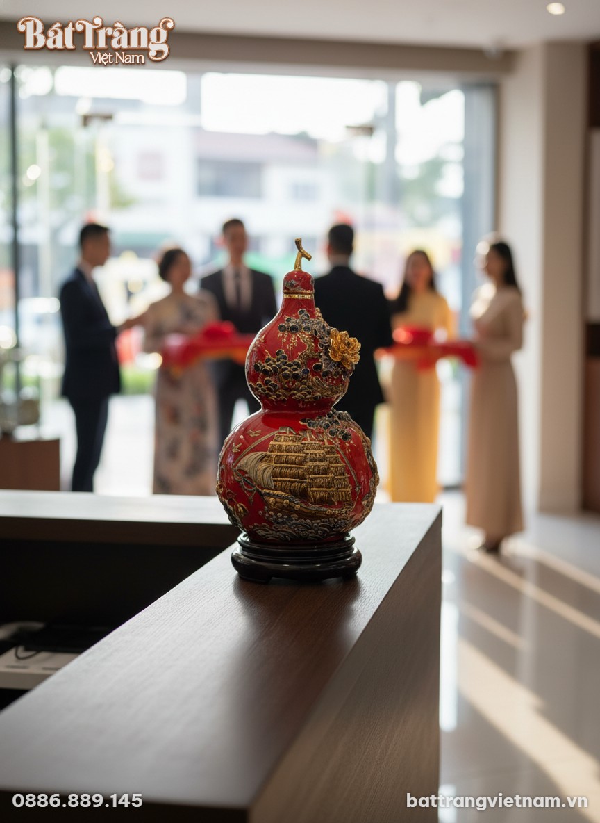 Cận cảnh b&igrave;nh Hồ L&ocirc; đắp nổi vẽ v&agrave;ng m&agrave;u đỏ B&aacute;t ...