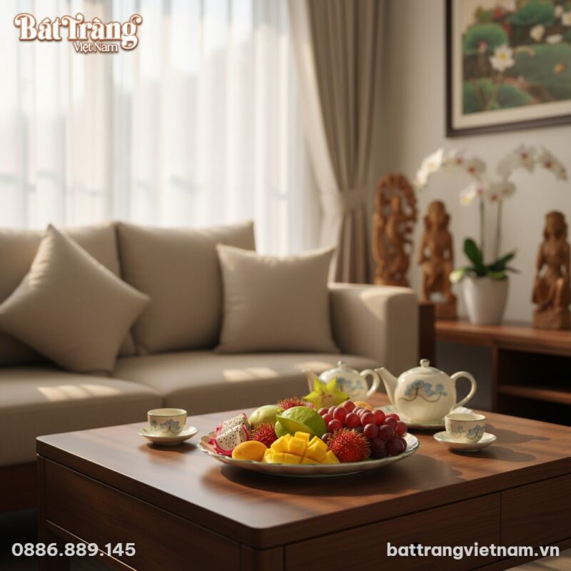 Cận cảnh đĩa bầu dục gợn sóng họa tiết sen xanh... Cận cảnh đĩa bầu dục gợn sóng họa tiết sen xanh...