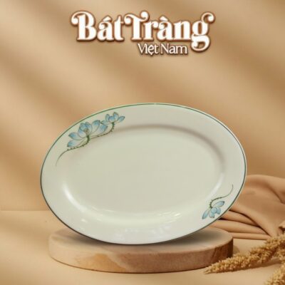Đĩa bầu dục hoạ tiết sen xanh Bát Tràng BT-BD117 - Ảnh đại diện