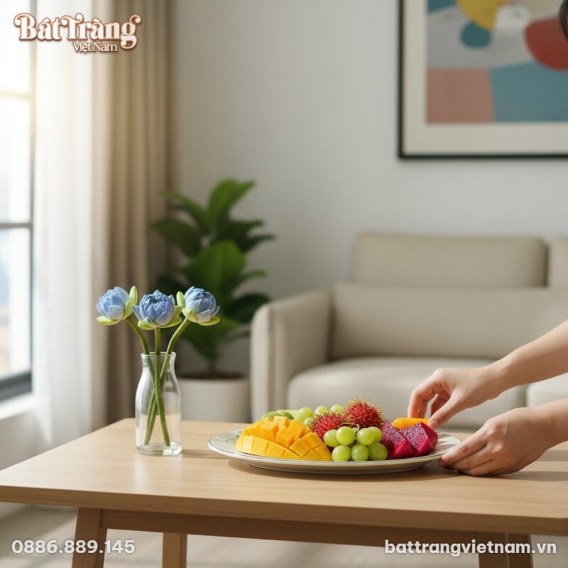 Đĩa bầu dục sen xanh Bát Tràng làm điểm nhấn tr... Đĩa bầu dục sen xanh Bát Tràng làm điểm nhấn tr...