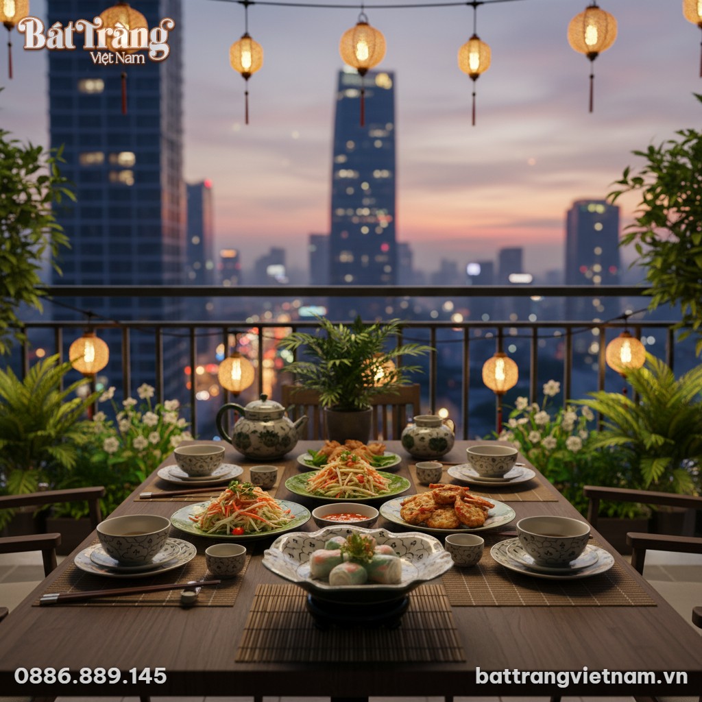 Chiếc đĩa gốm Bát Tràng họa tiết bèo xanh, viền...