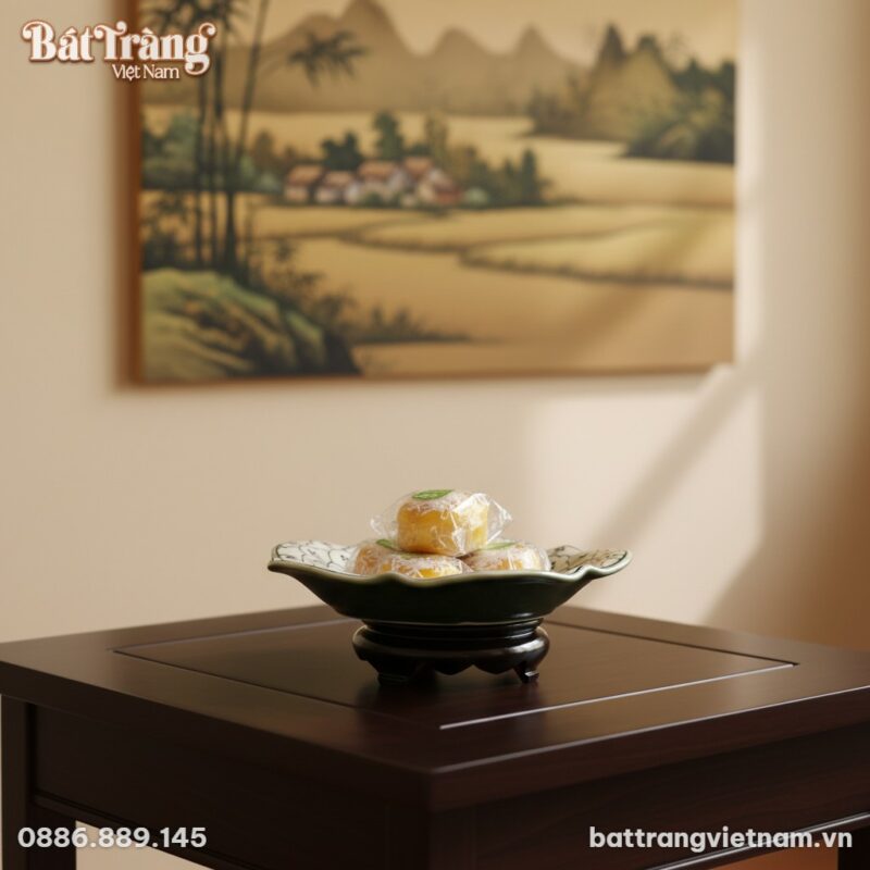 Cận cảnh chiếc đĩa gốm Bát Tràng họa tiết bèo x... Cận cảnh chiếc đĩa gốm Bát Tràng họa tiết bèo x...