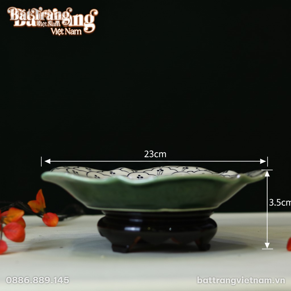 Kích thước Đĩa bông hoạ tiết bèo xanh lục bảo BT-BD105