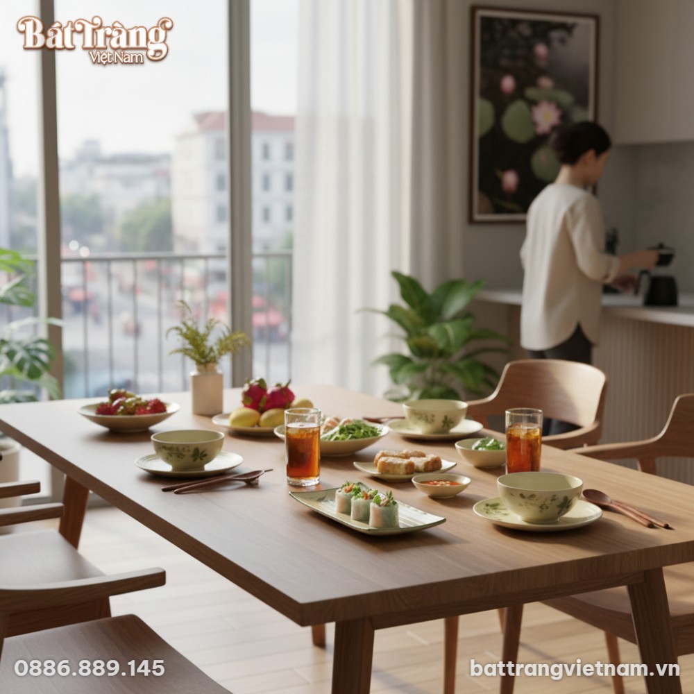 Đĩa chữ nhật gốm sứ B&aacute;t Tr&agrave;ng họa tiết chuồn tr...