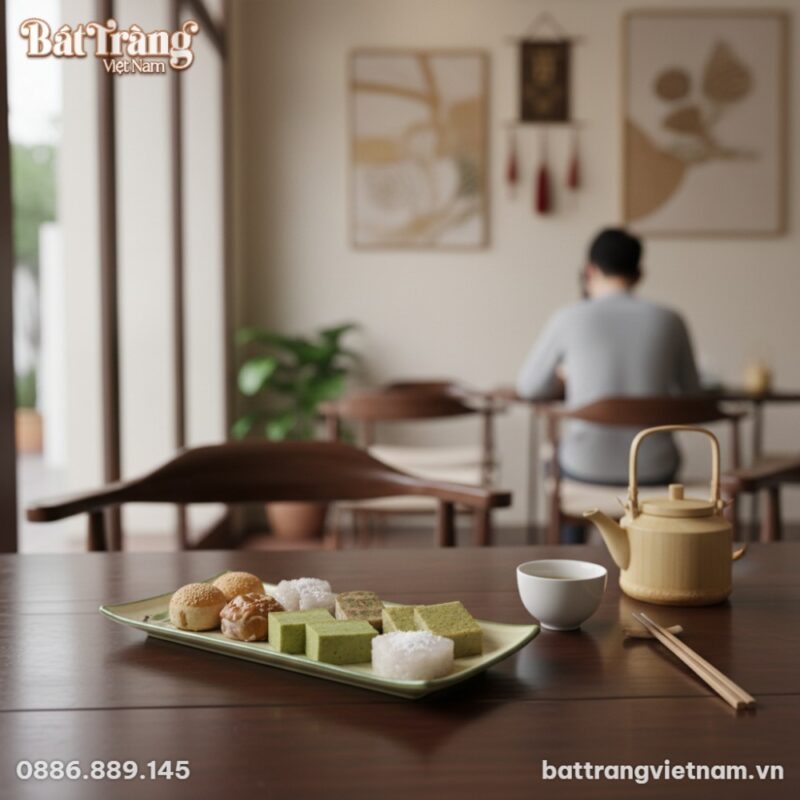 Đĩa chữ nhật gốm sứ Bát Tràng họa tiết chuồn tr...