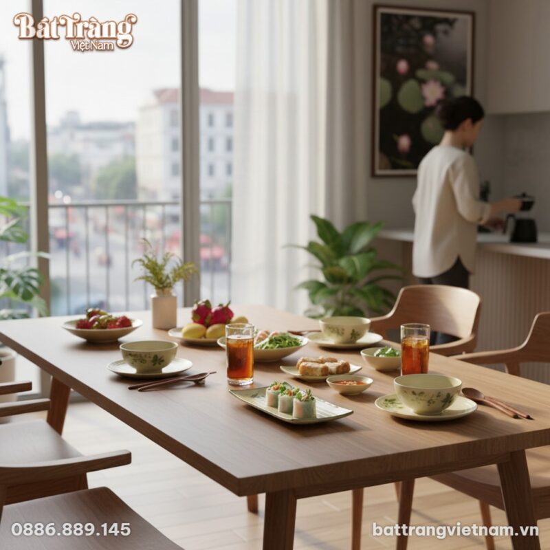 Đĩa chữ nhật gốm sứ Bát Tràng họa tiết chuồn tr...