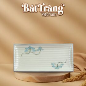 Đĩa chữ nhật gợn sóng hoạ tiết sen xanh BT-BD121