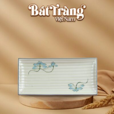 Đĩa chữ nhật gợn sóng hoạ tiết sen xanh BT-BD117 - Ảnh đại diện