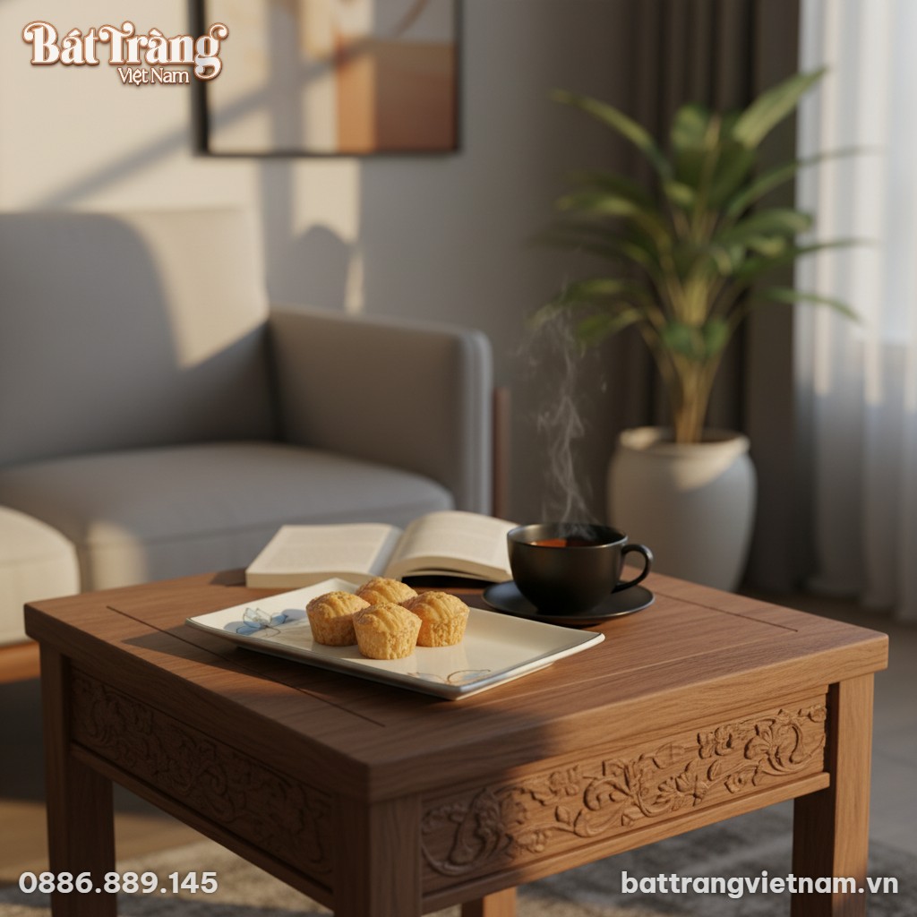 Đĩa chữ nhật hoạ tiết sen xanh B&aacute;t Tr&agrave;ng đặt tr...