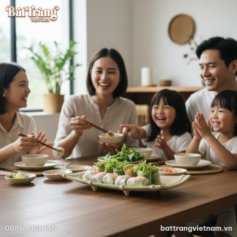 Ảnh lifestyle về đĩa dáng thuyền gốm sứ Bát Trà...