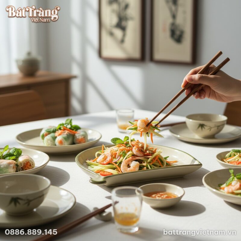 Chiếc đĩa gốm Bát Tràng hình cánh quạt chuồn tr...