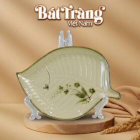 Đĩa hình lá dong bộ bát đĩa hoạ tiết chuồn trúc BT-BD86