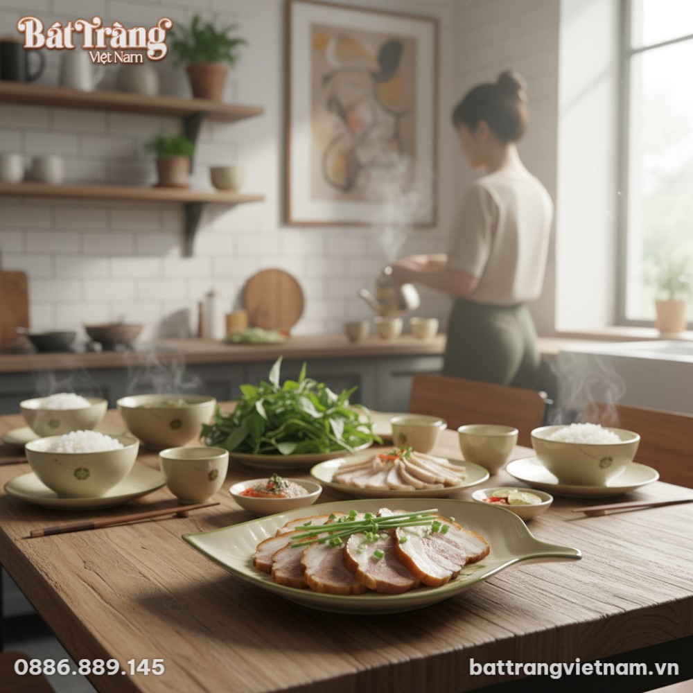 Đĩa l&aacute; dong gốm sứ B&aacute;t Tr&agrave;ng đựng tr&aacute;i c&acirc;y tươi...