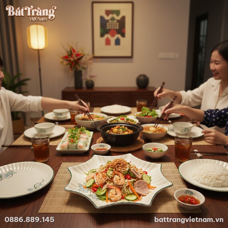 Đĩa hình sao sứ Bát Tràng BT-BD108 đặt trên bàn... Đĩa hình sao sứ Bát Tràng BT-BD108 đặt trên bàn...