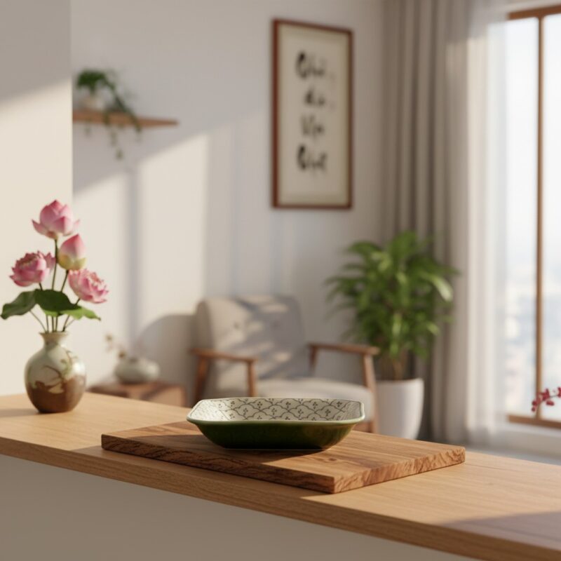 Đĩa sâu lòng gốm Bát Tràng 20x20cm với men lục ...