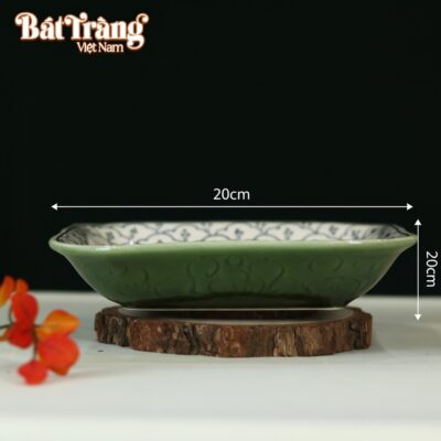 Kích thước Đĩa sâu lòng hoạ tiết bèo xanh men lục bảo BT-BD100
