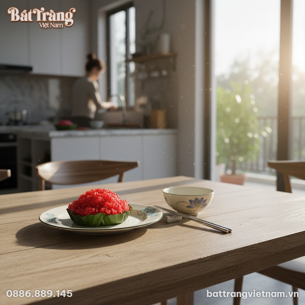 Một chiếc đĩa sứ Bát Tràng họa tiết sen xanh ti...