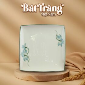 Đĩa vuông sứ trắng hoạ tiết sen xanh BT-BD121