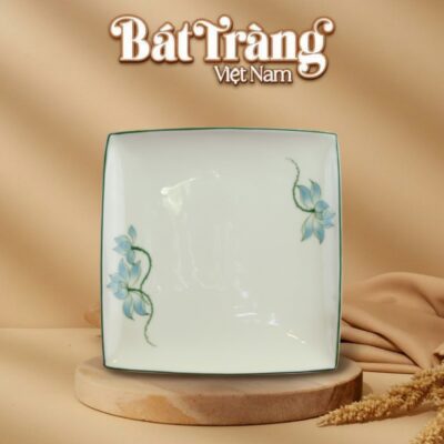 Đĩa vuông sứ trắng hoạ tiết sen xanh BT-BD121 - Ảnh đại diện