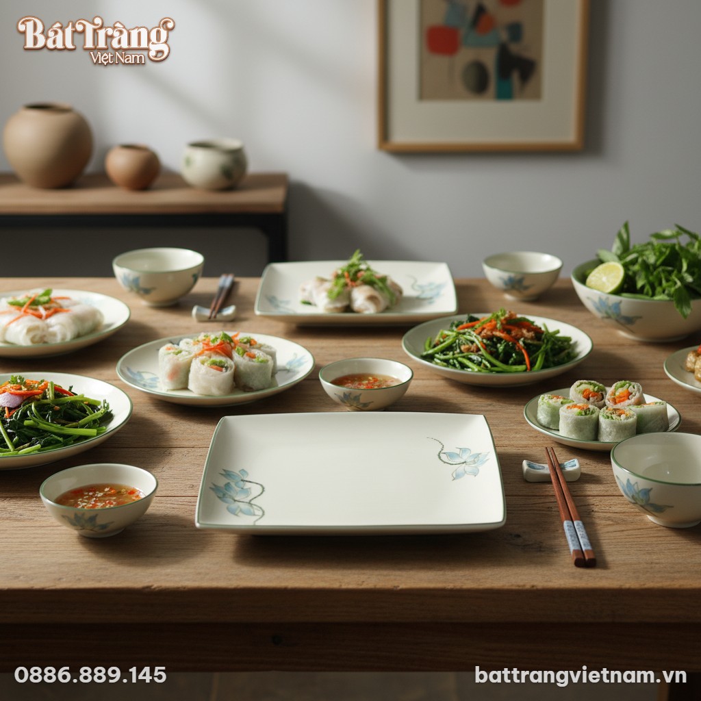 Cận cảnh đĩa vu&ocirc;ng sứ sen xanh B&aacute;t Tr&agrave;ng, họa t...