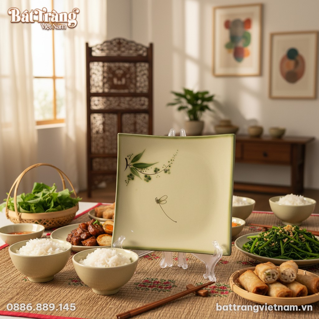 Cận cảnh đĩa vu&ocirc;ng sứ B&aacute;t Tr&agrave;ng men kem ng&agrave; viề...