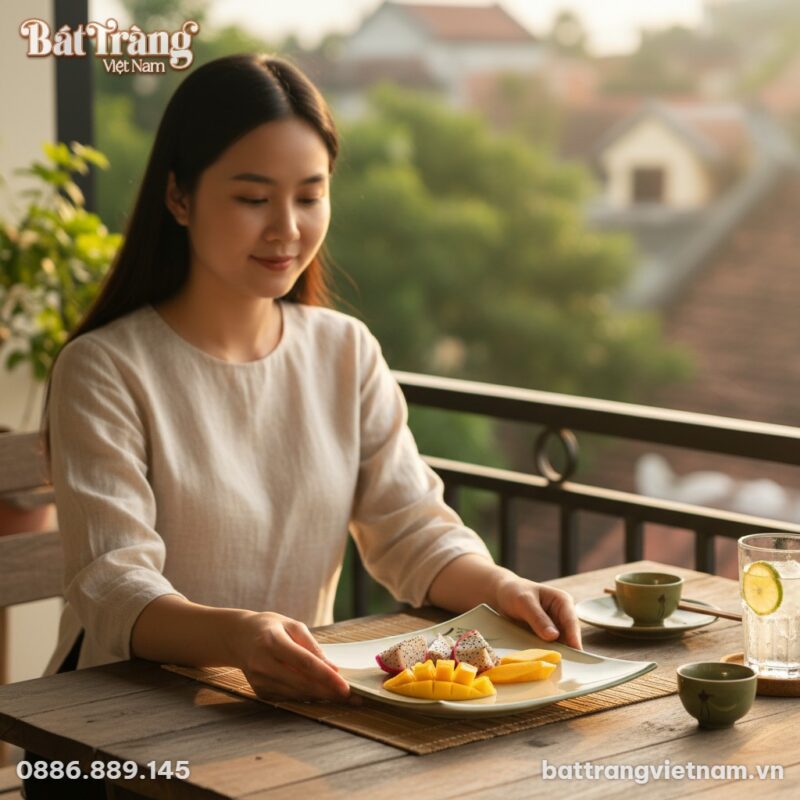 Một người phụ nữ Việt Nam mặc áo linen đơn giản...