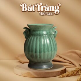 Lọ Hoa Bát Tràng Men Ngọc Xanh Dáng Bầu 2 quai  BT-LHS44