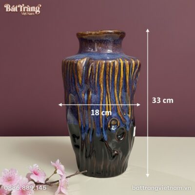 Kích thước Lọ hoa dáng gốc cây men xanh nâu hoả biến BT-LHS37