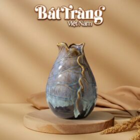 Lọ hoa dáng lá sen men xanh nâu hoả biến BT-LHS41