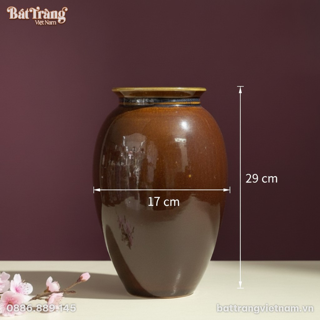 K&iacute;ch thước Lọ hoa d&aacute;ng xo&agrave;i men n&acirc;u hoả biến BT-LHS37