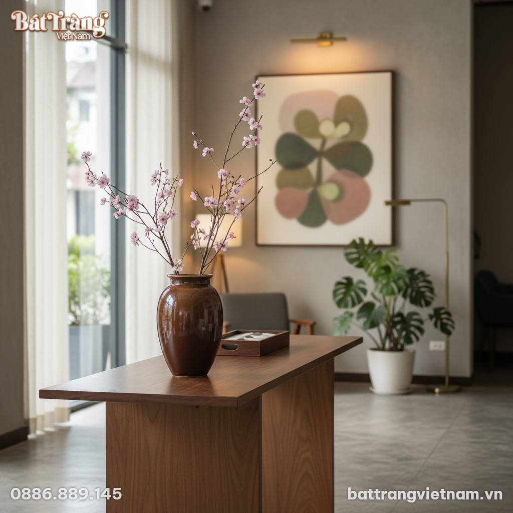 Trung cảnh lọ hoa gốm sứ B&aacute;t Tr&agrave;ng men n&acirc;u hoả ...